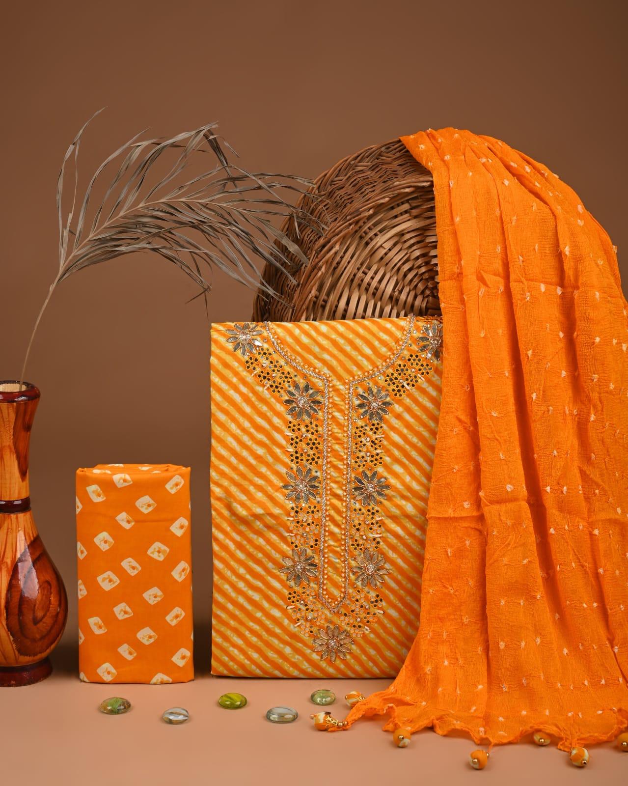 Designer zari gotapatti work Cotton Suit with chiffon dupatta(SWGP38)