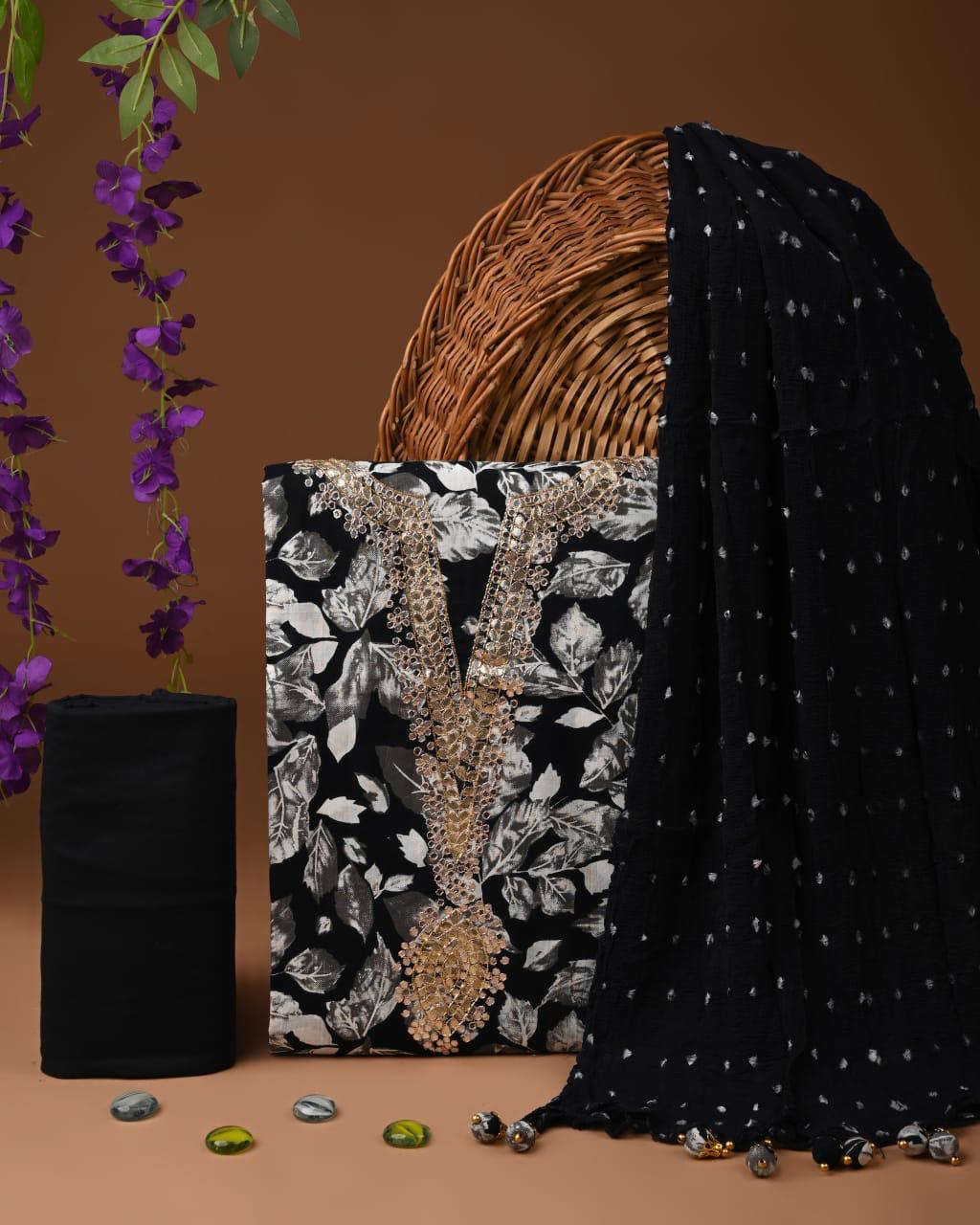 Designer zari gotapatti work Cotton Suit with chiffon dupatta(SWGP35)