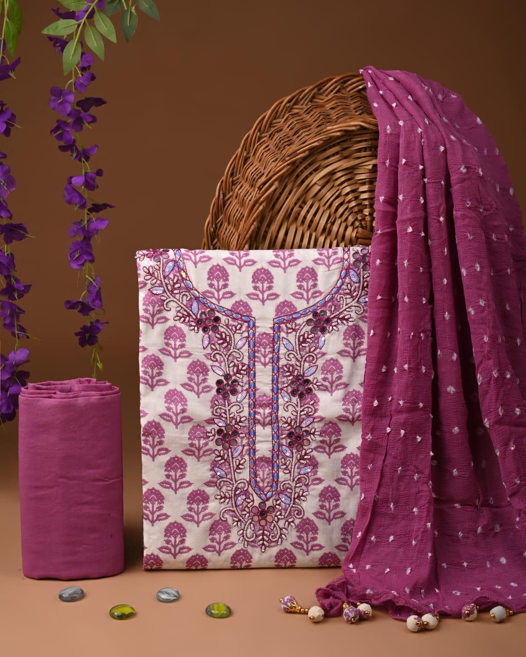 Designer zari gotapatti work Cotton Suit with chiffon dupatta(SWGP34)