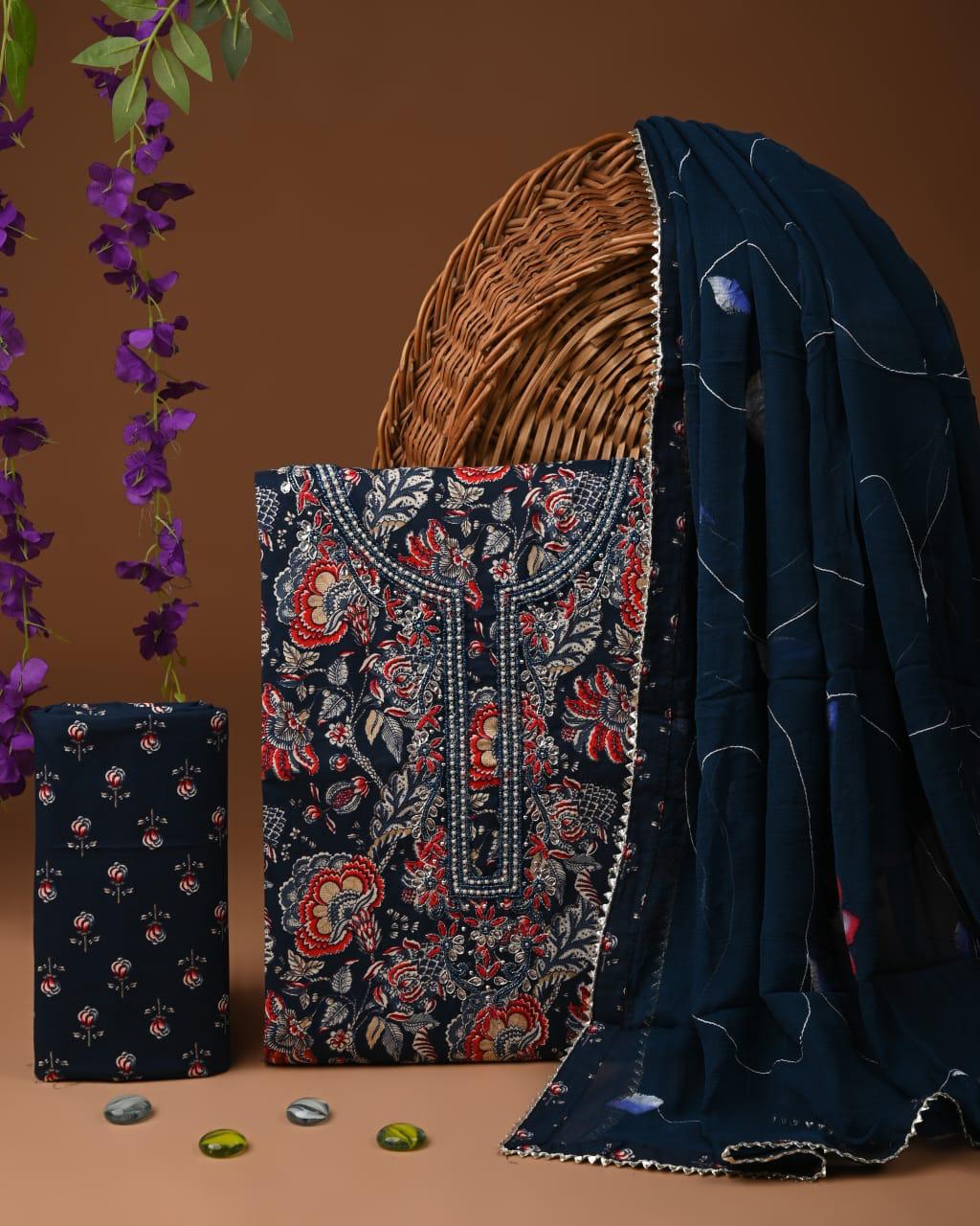 Designer zari gotapatti work Cotton Suit with chiffon dupatta(SWGP30)