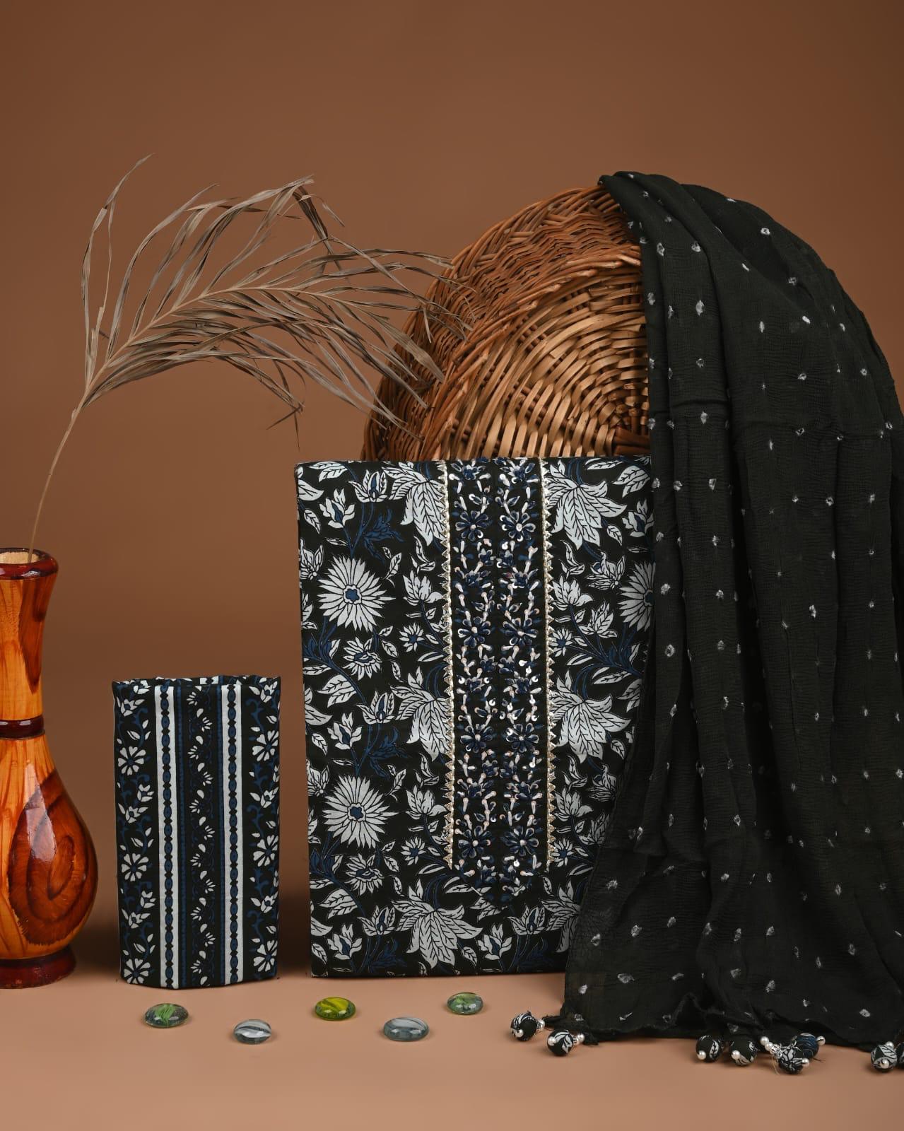 Designer zari gotapatti work Cotton Suit with chiffon dupatta(SWGP24)