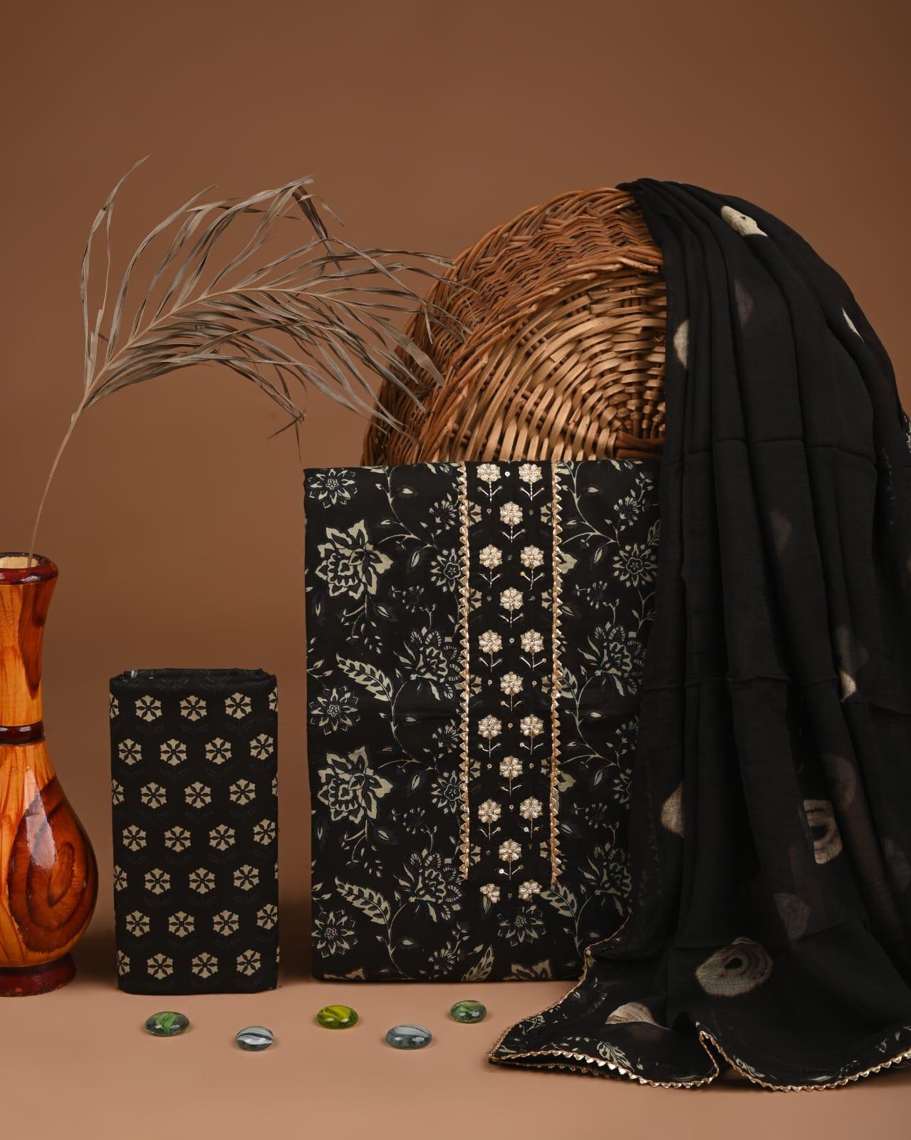 Designer zari gotapatti work Cotton Suit with chiffon dupatta(SWGP13)