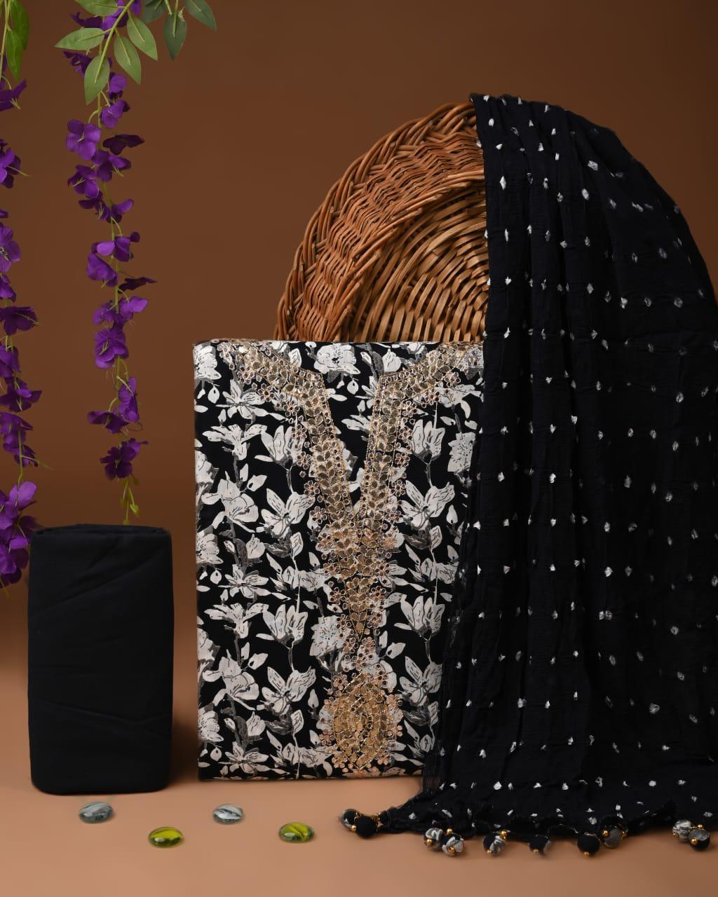Designer zari gotapatti work Cotton Suit with chiffon dupatta(SWGP12)