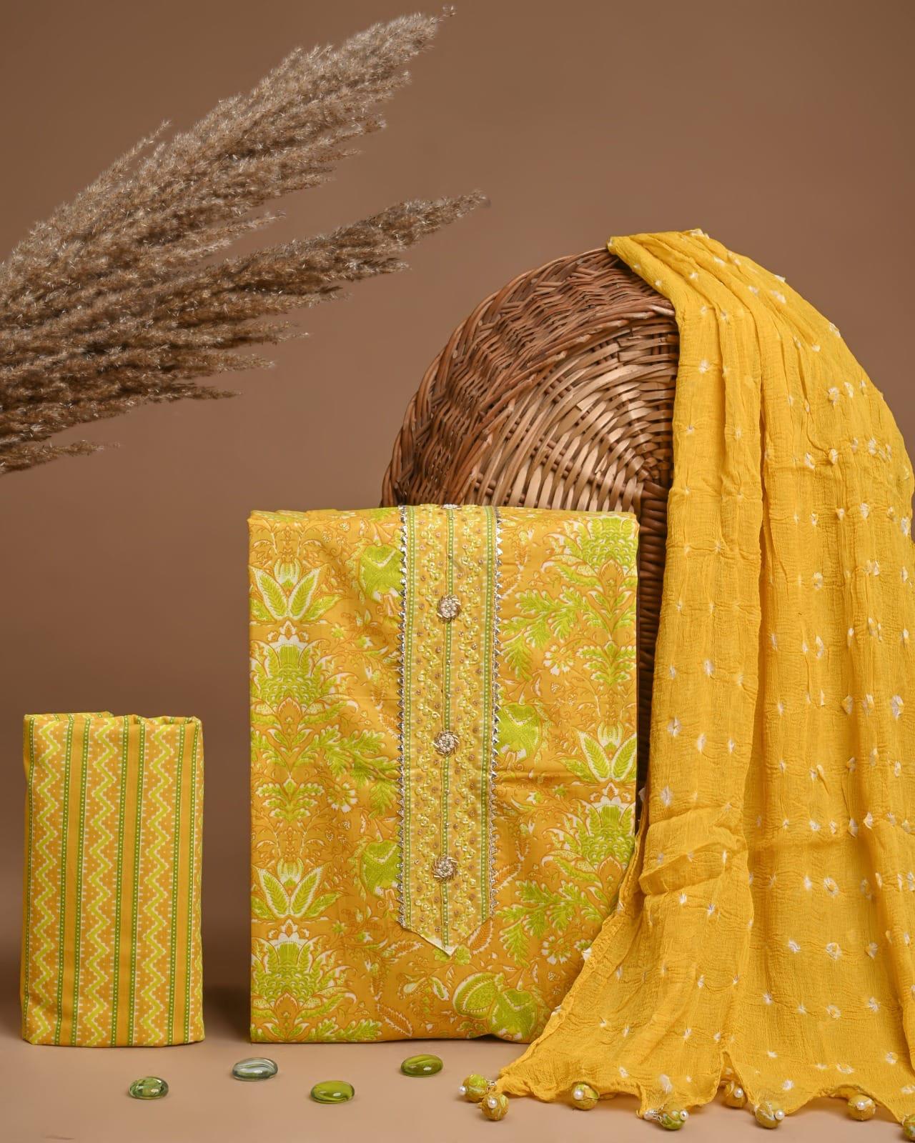 Designer zari gotapatti work Cotton Suit with chiffon dupatta(SWGP10)