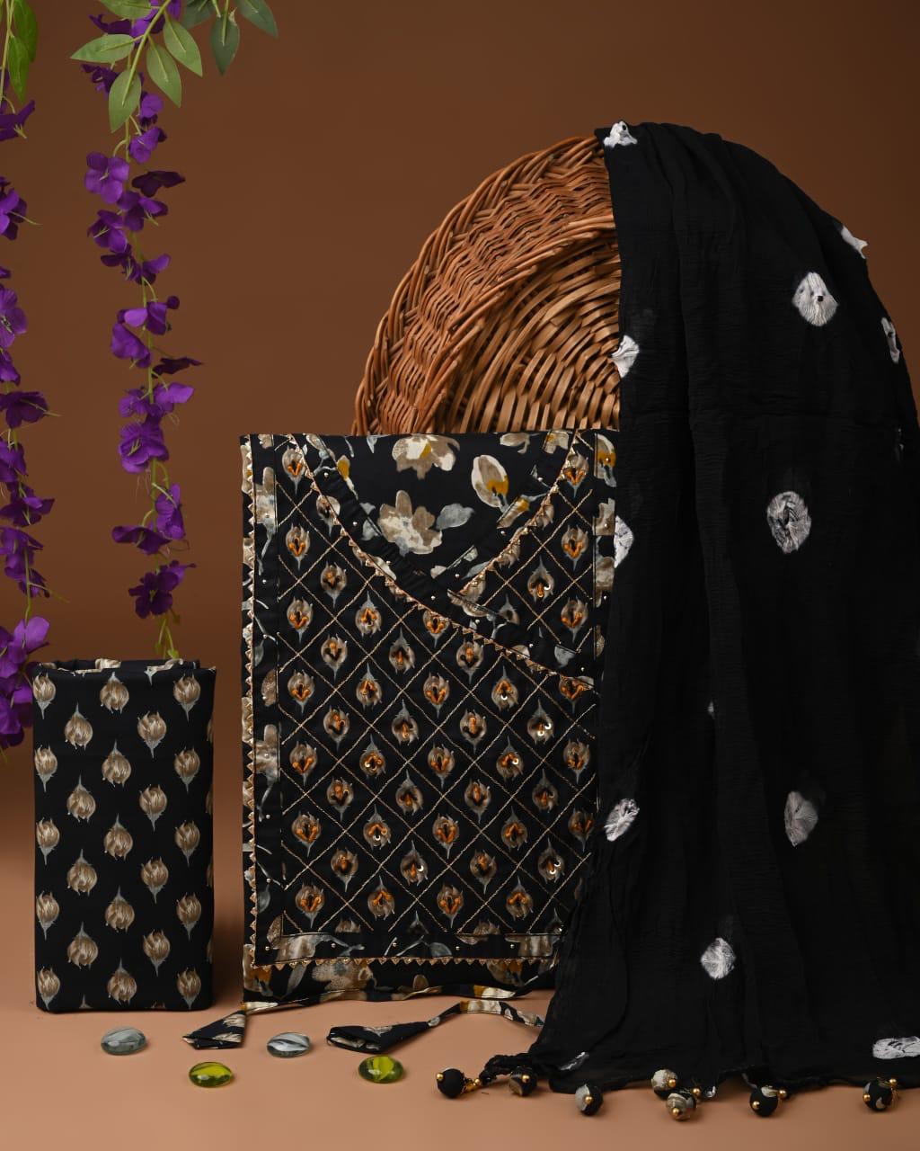 Designer zari gotapatti work Cotton Suit with chiffon dupatta(SWGP09)