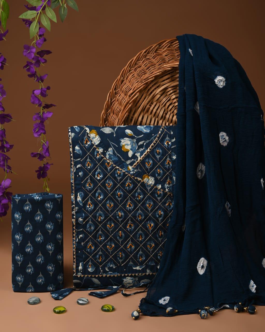 Designer zari gotapatti work Cotton Suit with chiffon dupatta(SWGP04)
