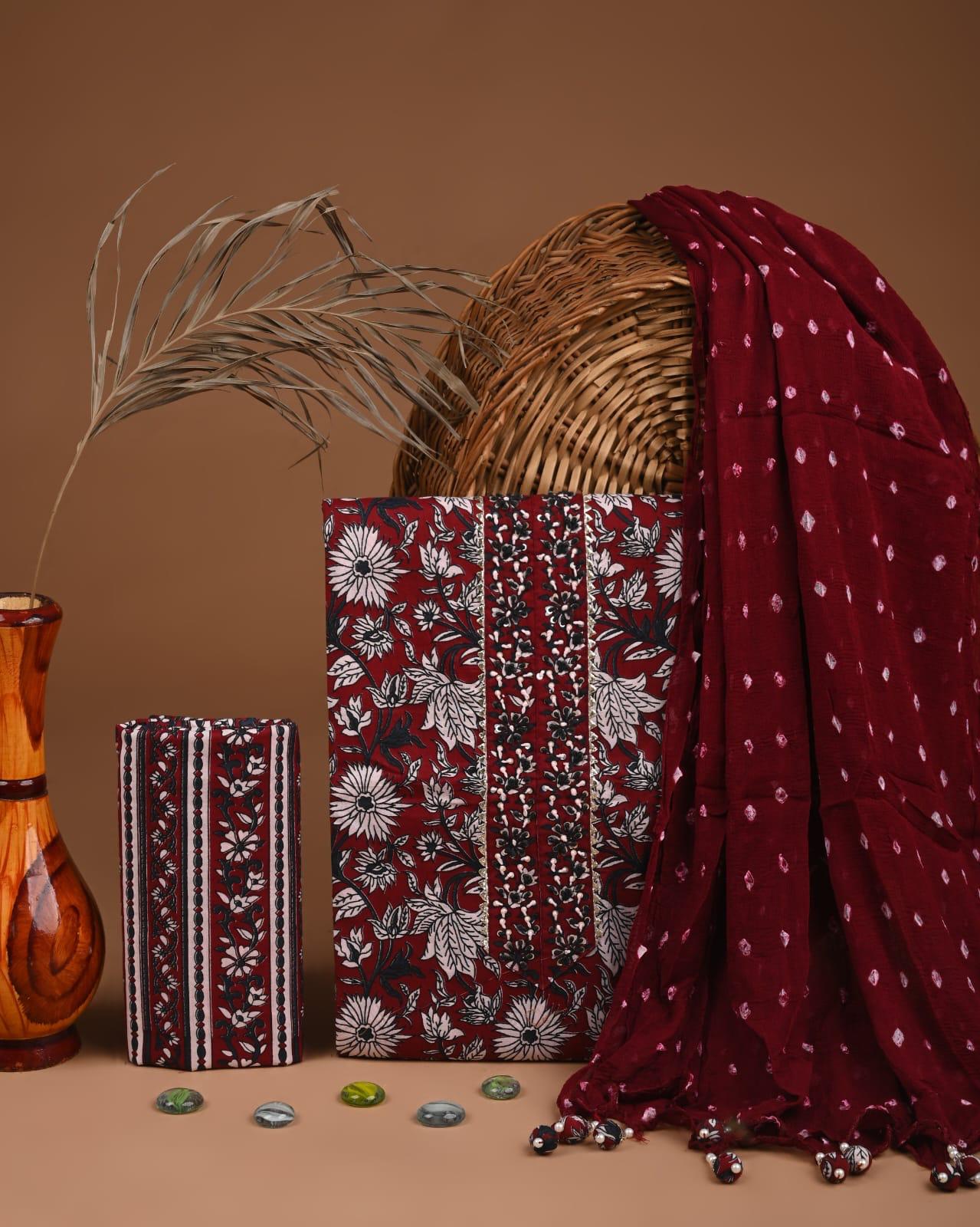 Designer zari gotapatti work Cotton Suit with chiffon dupatta(SWGP03)