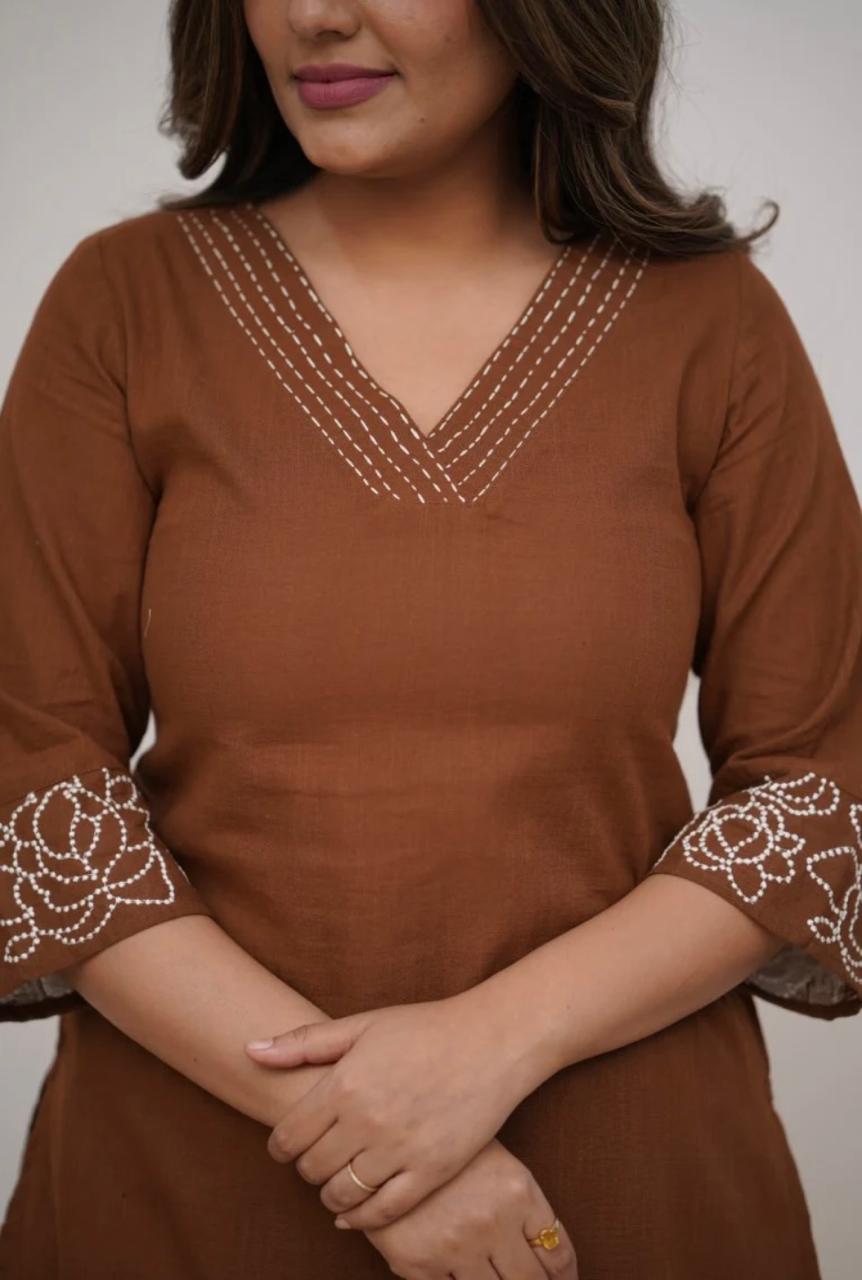 Upgrade your office wear wardrobe with this classy kurti embroidery work detailing with (WACD71)