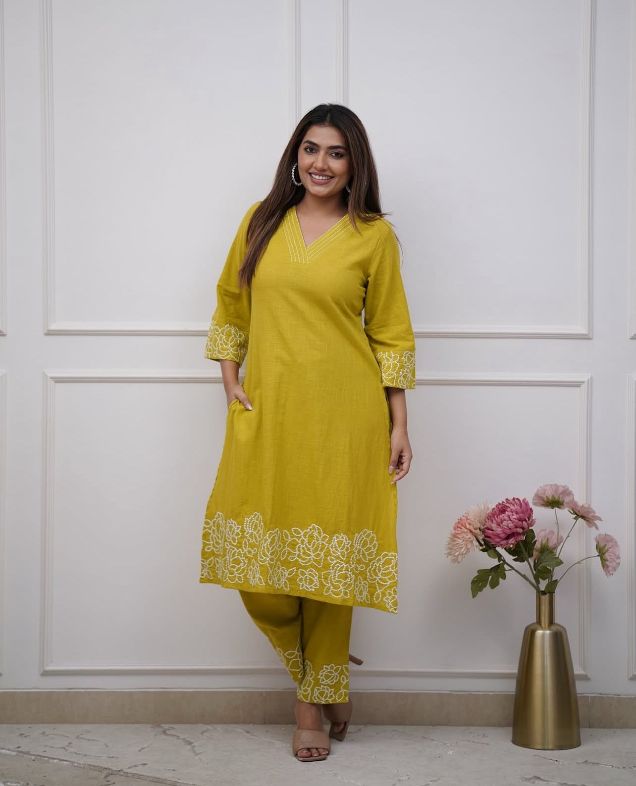 Upgrade your office wear wardrobe with this classy kurti embroidery work detailing with (WACD68)