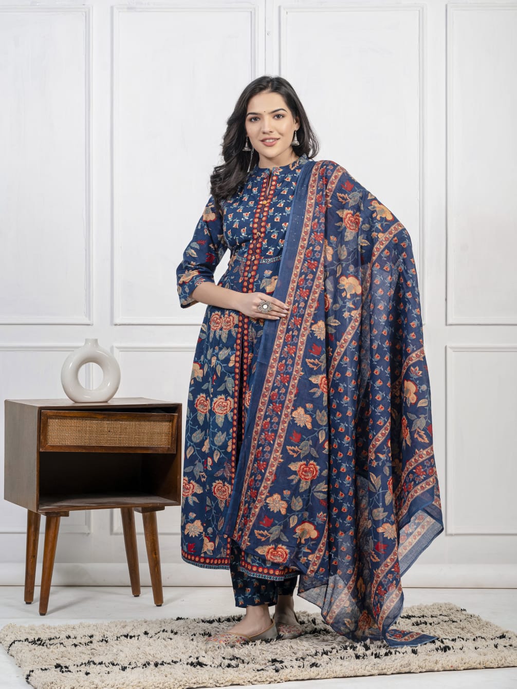 New Cotton Festival Collection In Pure Cotton With Hand And Adda mirror Work kurti And pant Dupatta Set (WARED408)