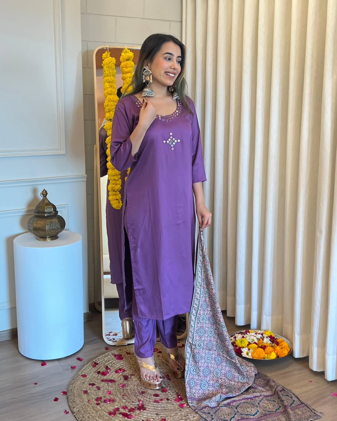 Launching Beautiful  mirror work paired with matching Pent , completed with printed gaji silk duppta(WARED411)