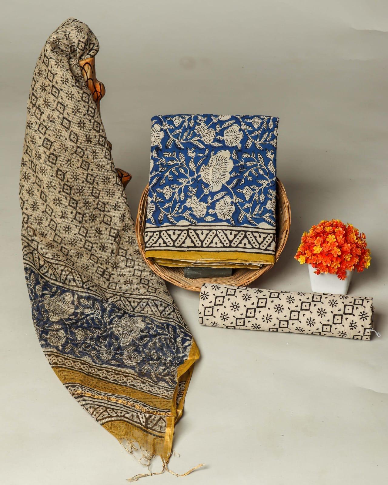 Suits Wala Hand Block Print Cotton Suit Set with Kota Doria Dupatta (WAKOTMU20)