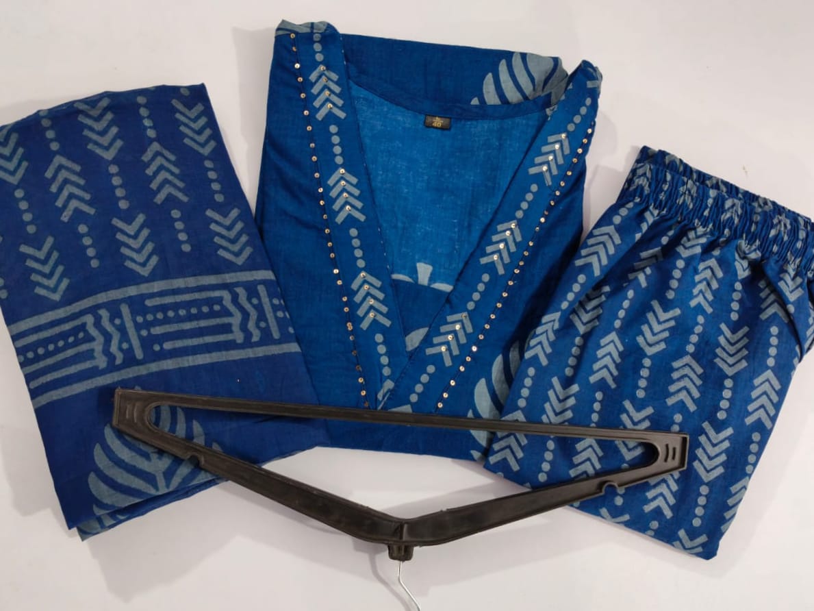 🌹🌹Pure fine Cotton fabric Sequence Work Kurti with Pant with cotton 100-100 Dupatta🌹🌹(WARED414)