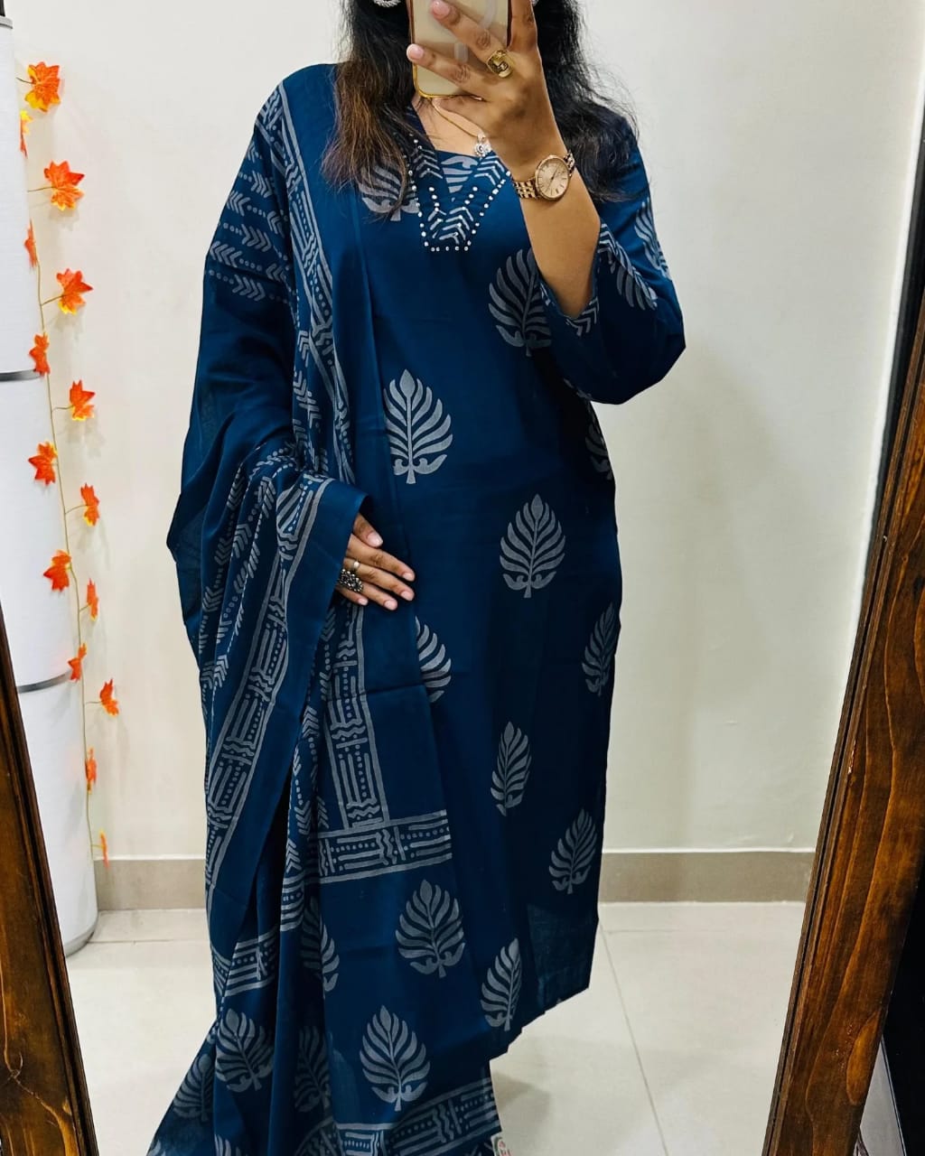 🌹🌹Pure fine Cotton fabric Sequence Work Kurti with Pant with cotton 100-100 Dupatta🌹🌹(WARED414)