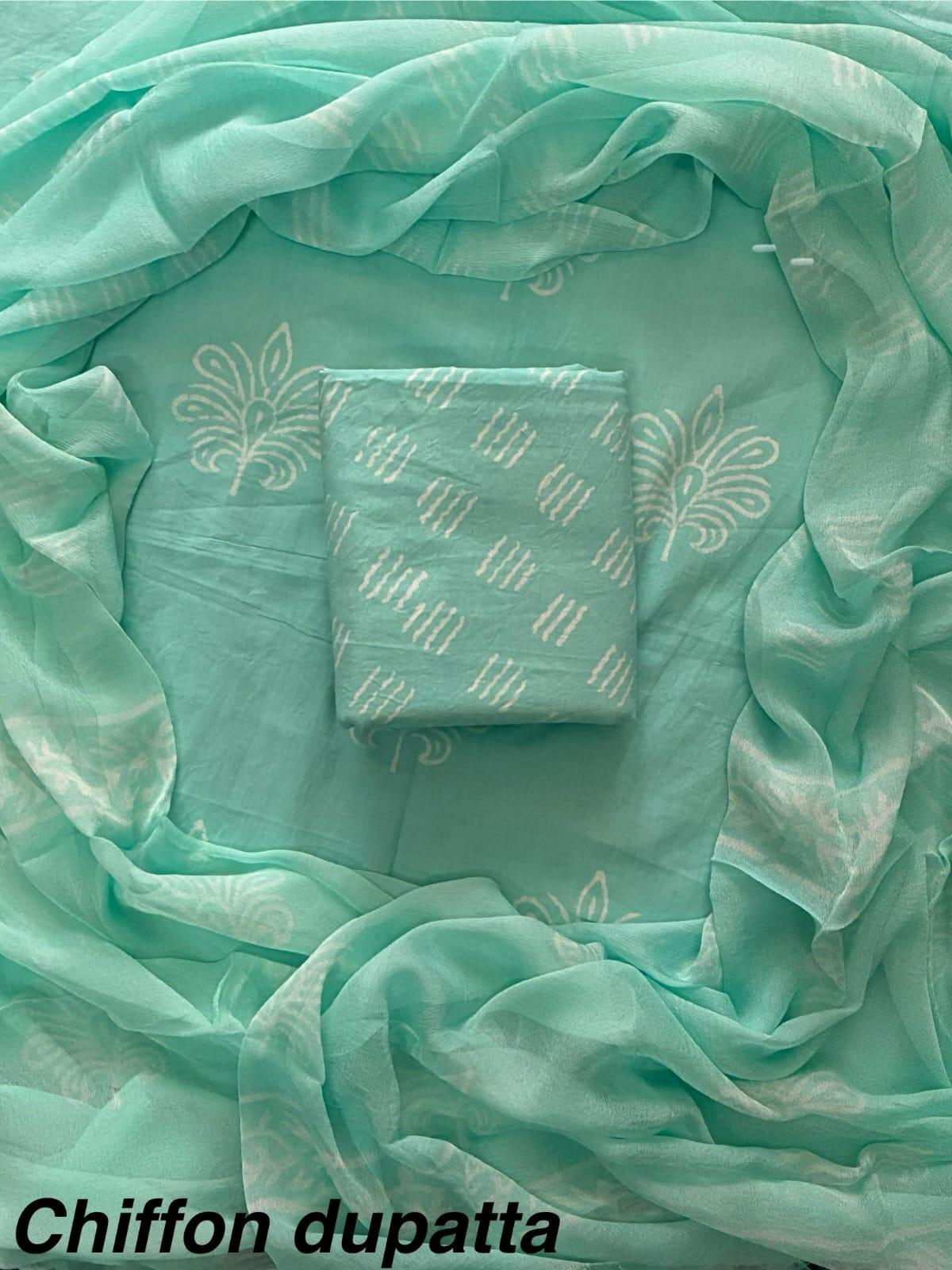 JAAL HAND BLOCK PRINT COTTON SUIT SET WITH CHIFFON DUPATTA(WACFCOTMU155)