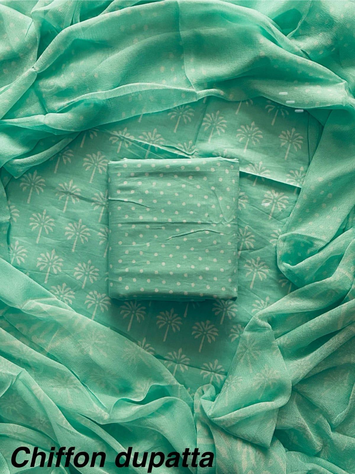 JAAL HAND BLOCK PRINT COTTON SUIT SET WITH CHIFFON DUPATTA(WACFCOTMU148)