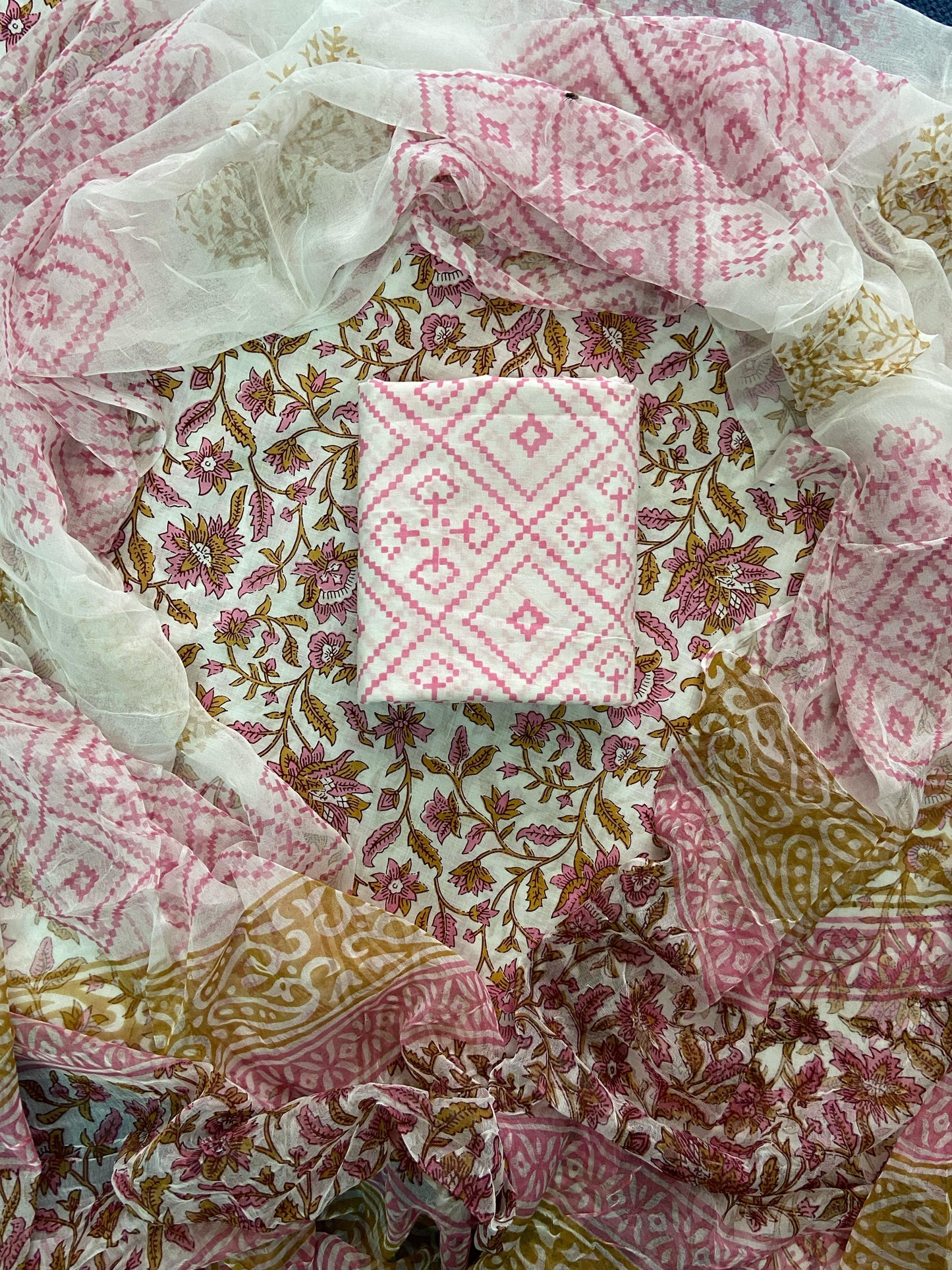 JAAL HAND BLOCK PRINT COTTON SUIT SET WITH CHIFFON DUPATTA(WACFCOTMU146)