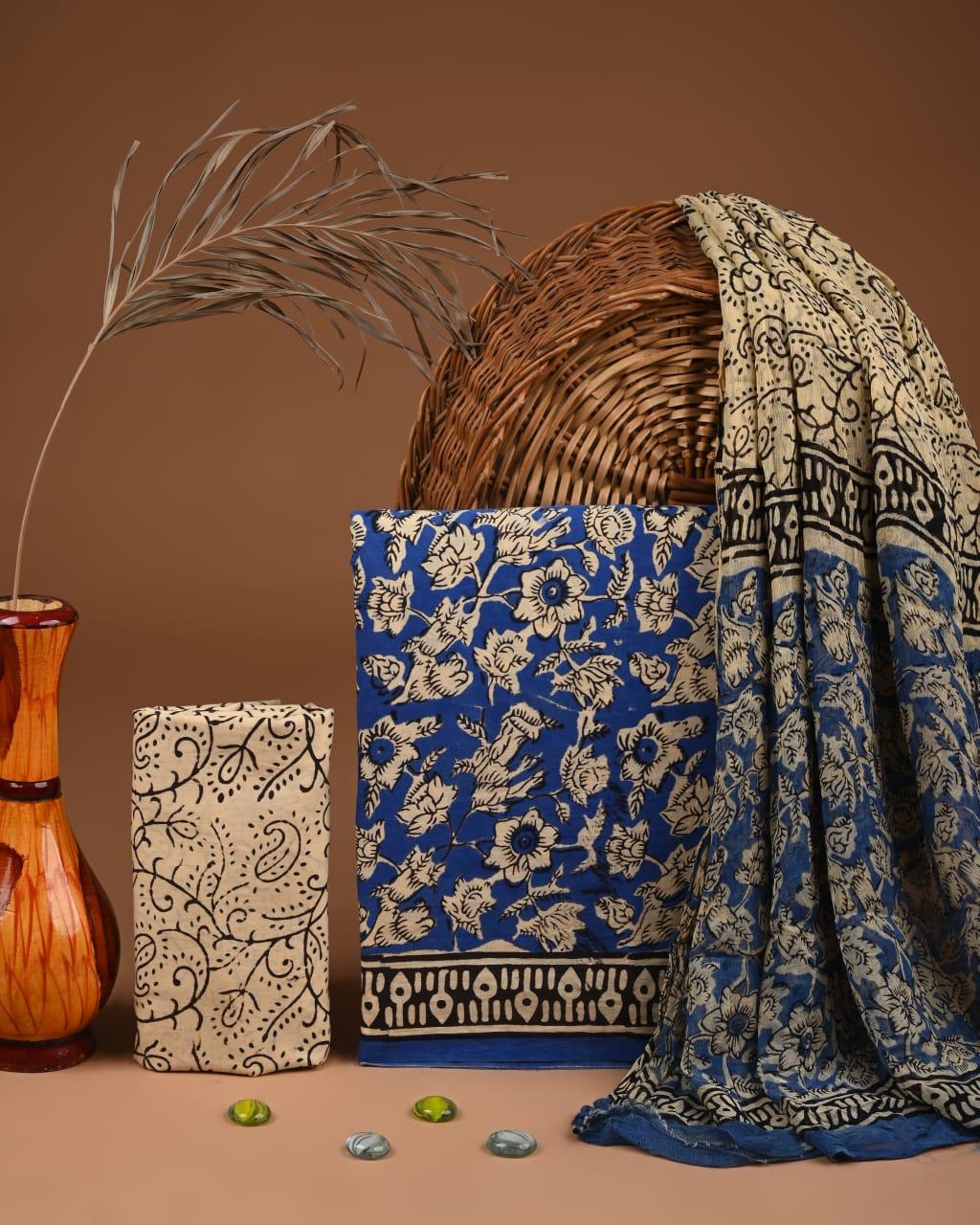 JAAL HAND BLOCK PRINT COTTON SUIT SET WITH CHIFFON DUPATTA(WACFCOTMU126)