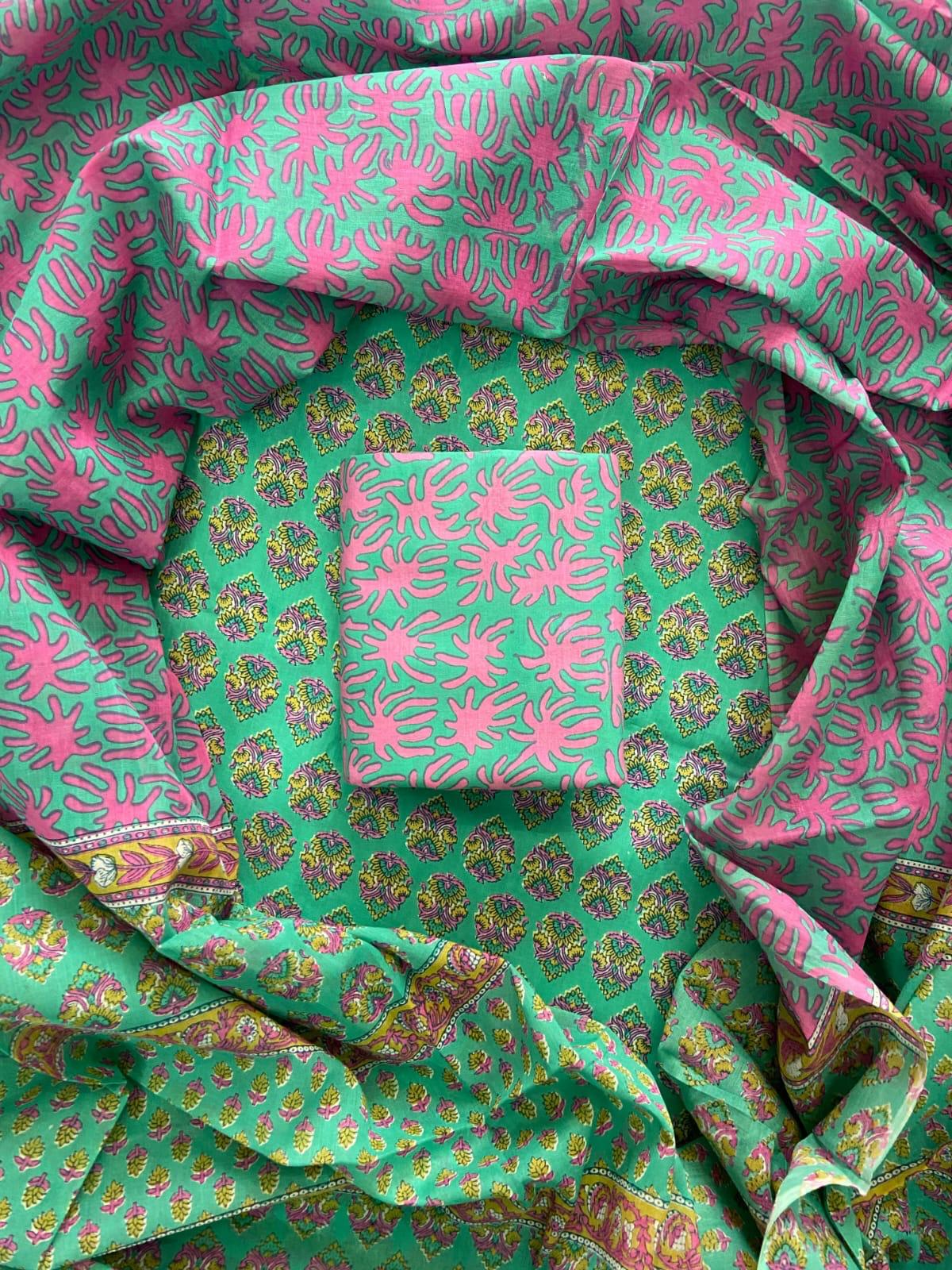 Premium Hand Block Print Cotton Suit Set with Mulmul Dupatta(WACOTMU80)