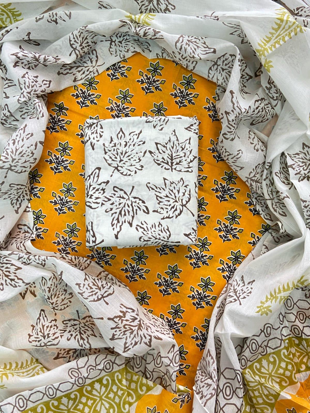 ELEGANT HAND BLOCK PRINT COTTON SUIT SET WITH MULMUL DUPATTA(WACOTMU79)