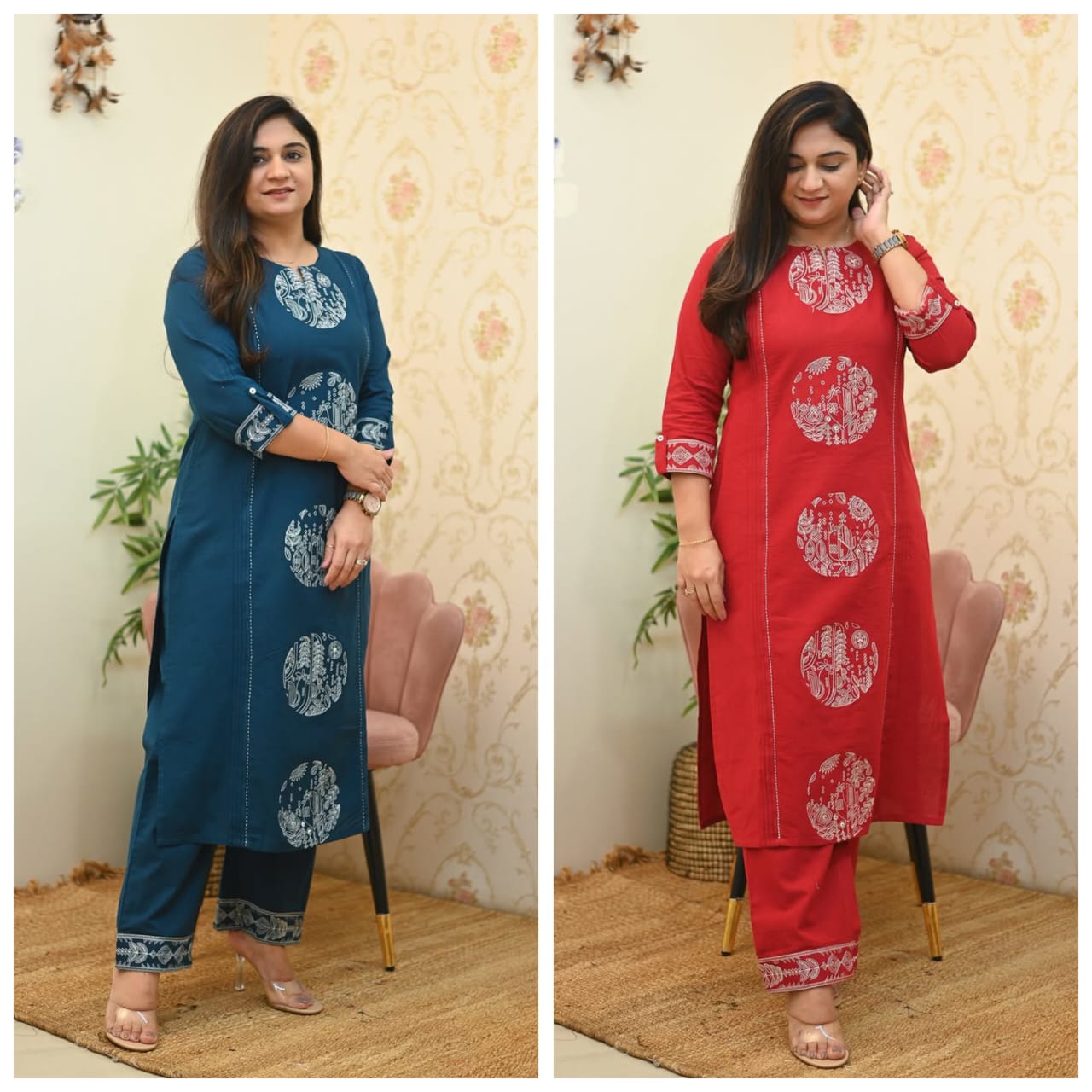 💃your summer with our Latest Cotton Embroidered Straight Pant Set(WACD90)