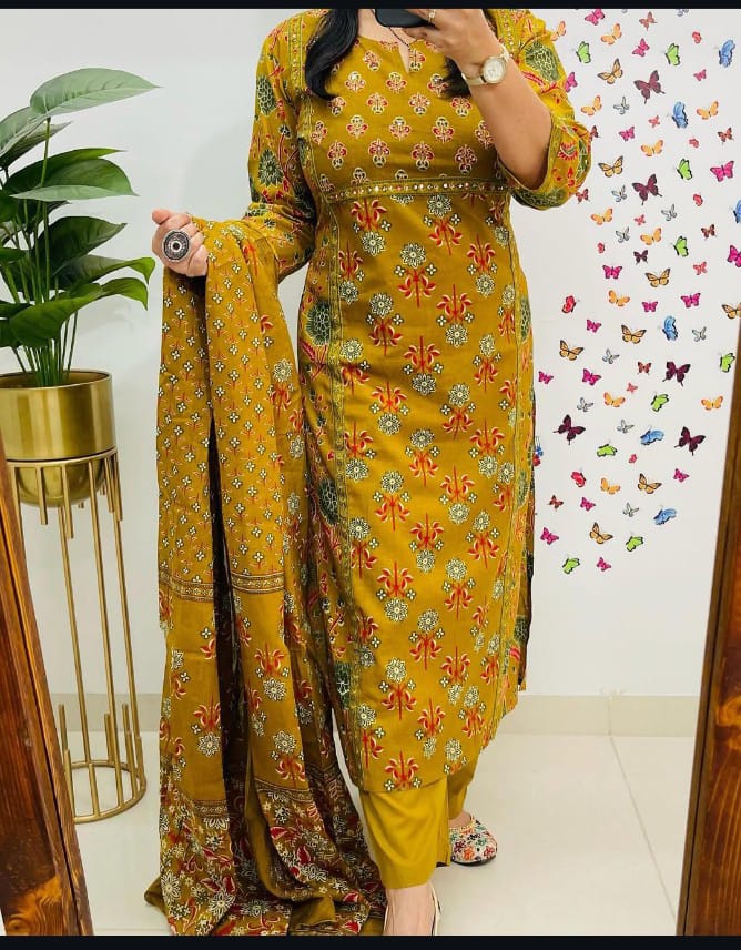 🌹🌹Pure fine Cotton fabric hand Work Kurti with Pant with cotton 100-100 Dupatta🌹🌹(WARED438)