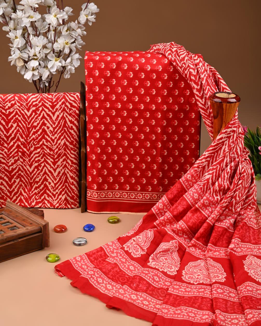ELEGANT HAND BLOCK PRINT COTTON SUIT SET WITH MULMUL DUPATTA(WACOTMU26)