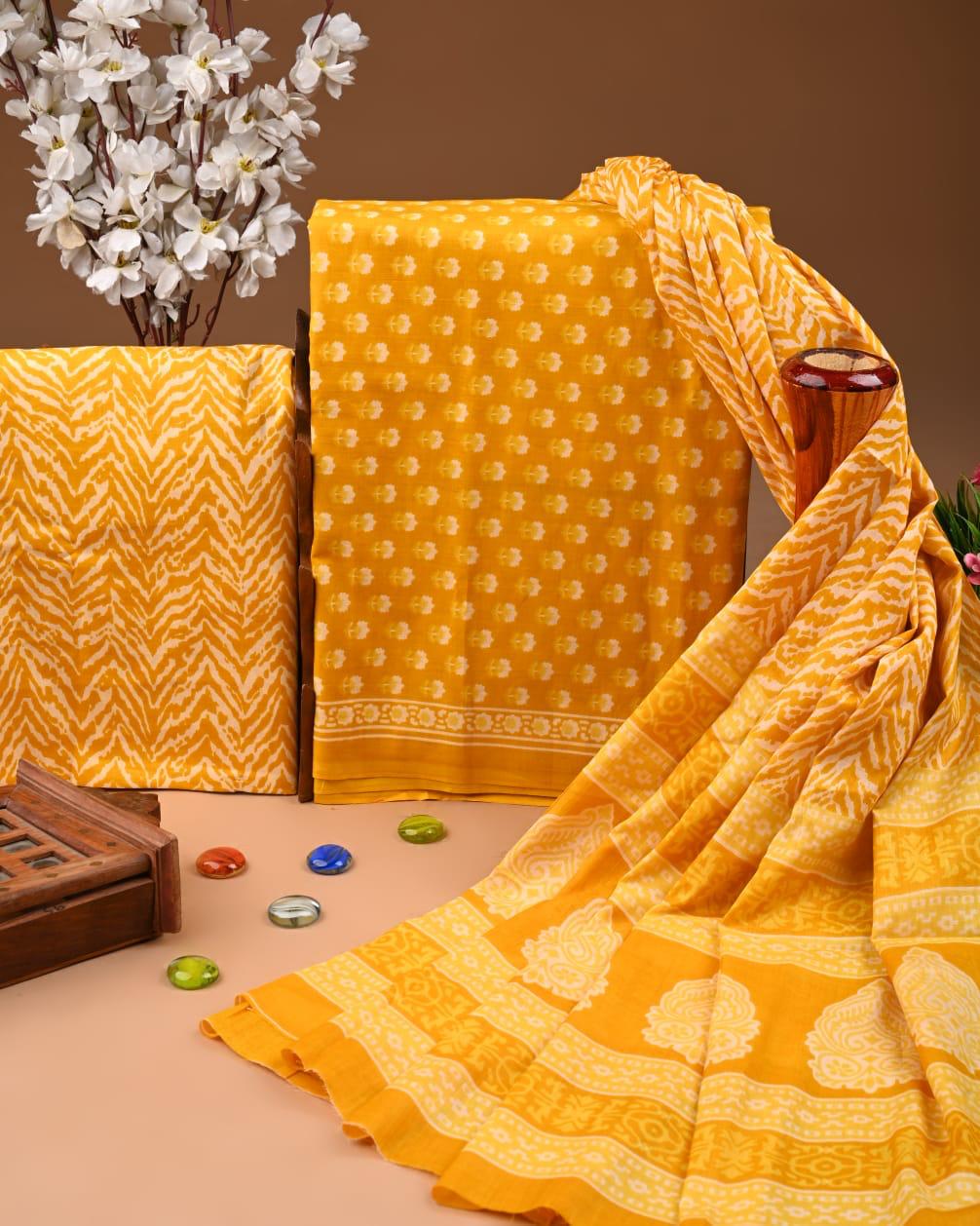 ELEGANT HAND BLOCK PRINT COTTON SUIT SET WITH MULMUL DUPATTA(WACOTMU23)