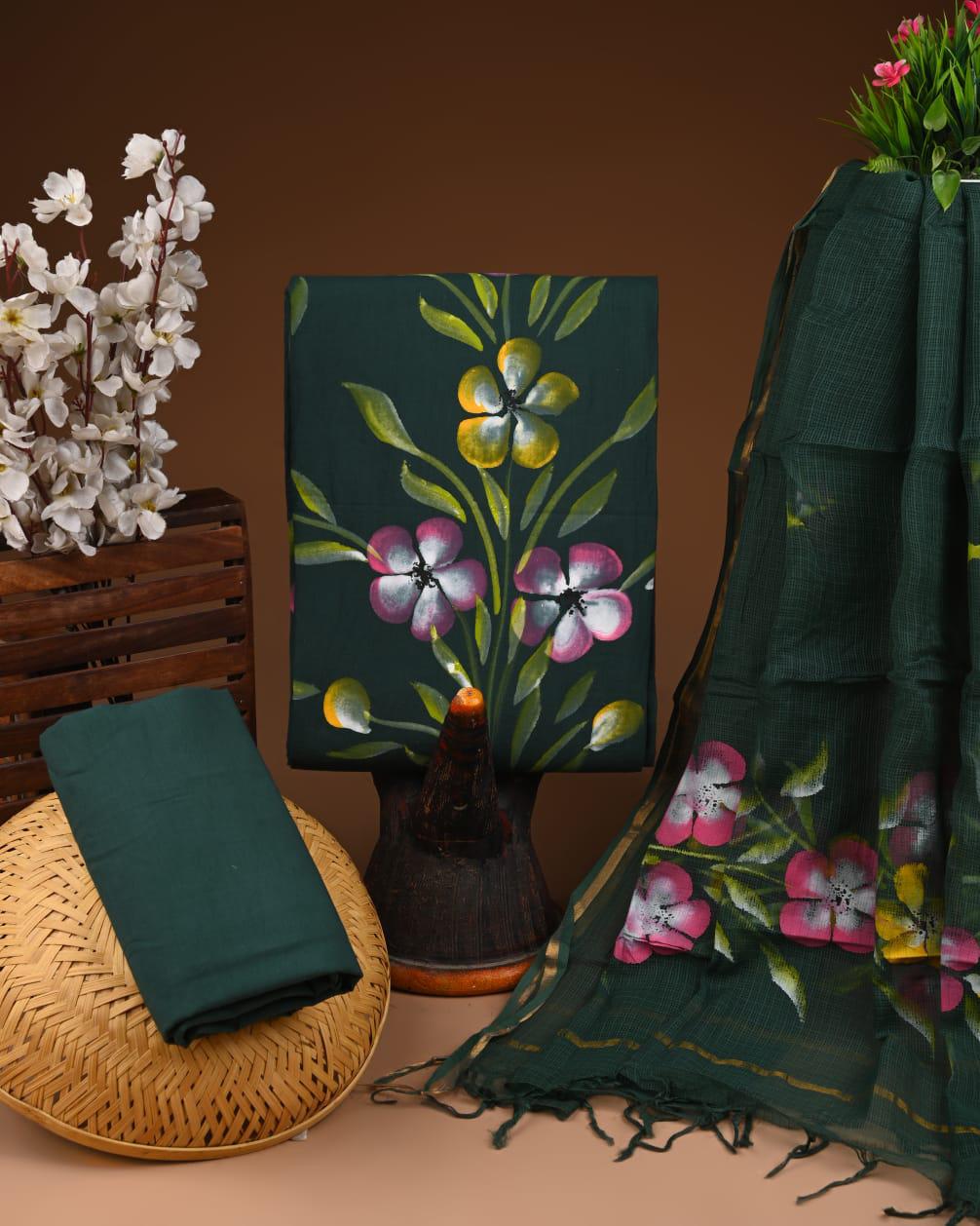 Hand Block Print Cotton Suit Set with Kota Doria Dupatta (WAKOTMU79)