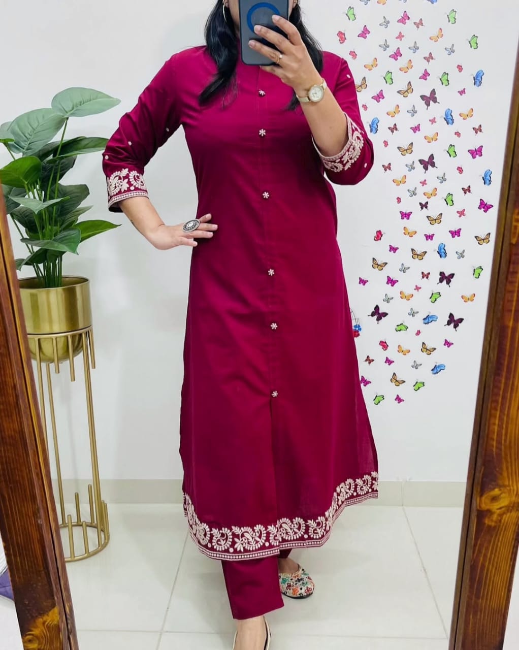 Upgrade your office wear wardrobe with this classy kurti embroidery work detailing with(SWCD114)