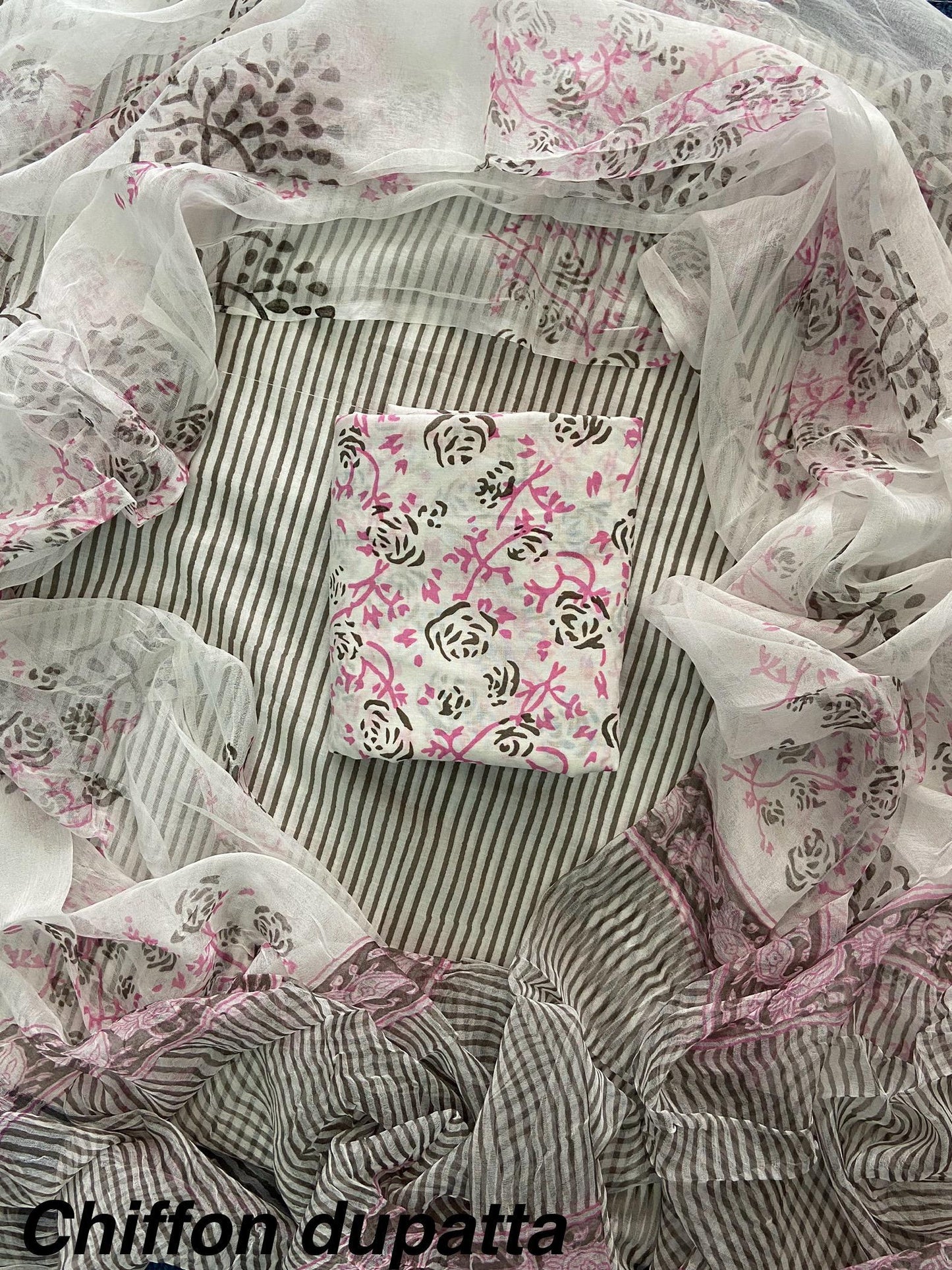 JAAL HAND BLOCK PRINT COTTON SUIT SET WITH CHIFFON DUPATTA(WACFCOTMU102)