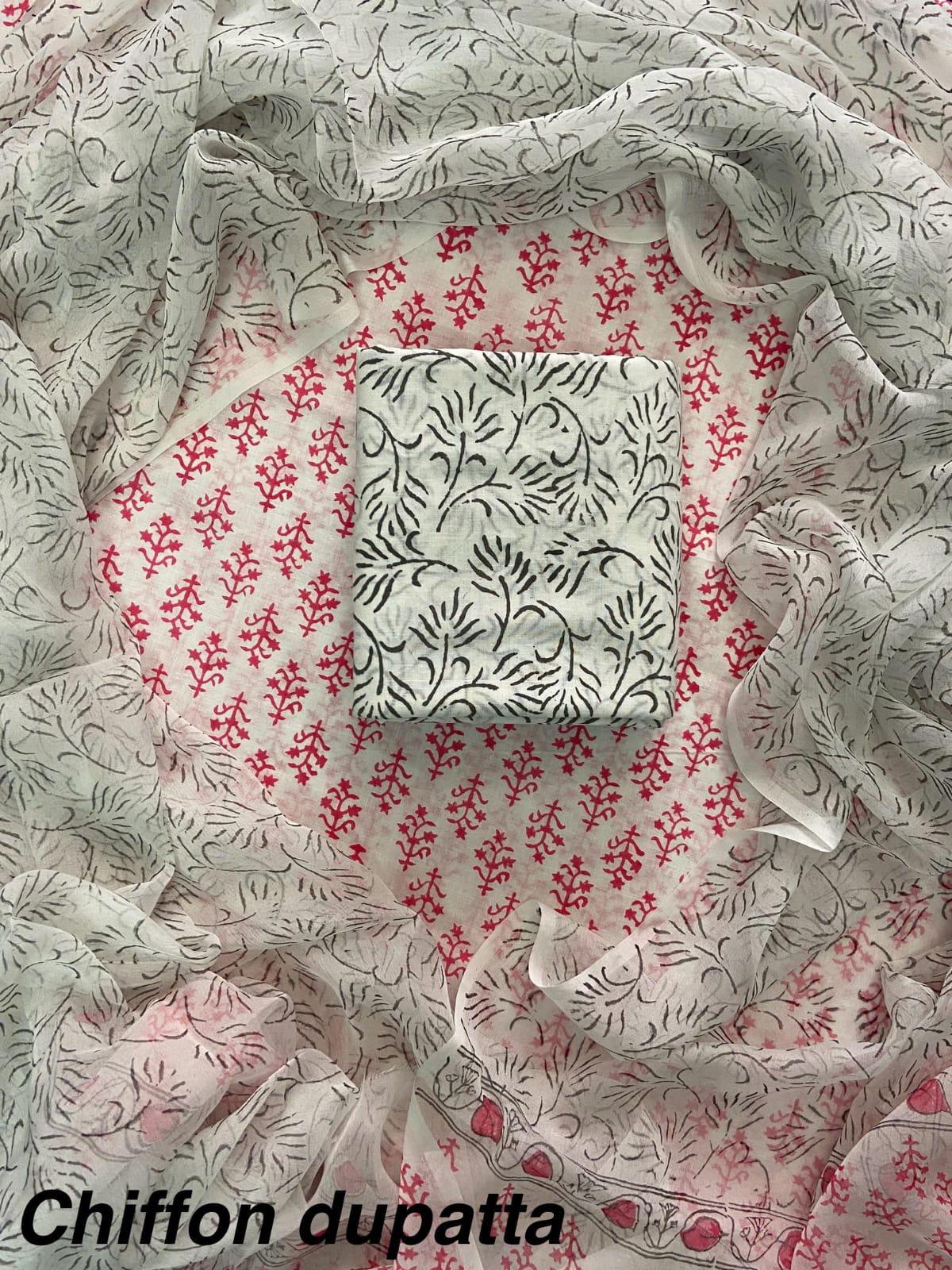 JAAL HAND BLOCK PRINT COTTON SUIT SET WITH CHIFFON DUPATTA(WACFCOTMU100)