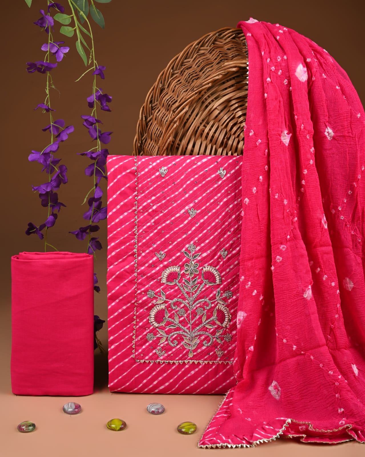 Designer zari gotapatti work Cotton Suit with chiffon dupatta(WAGP84)