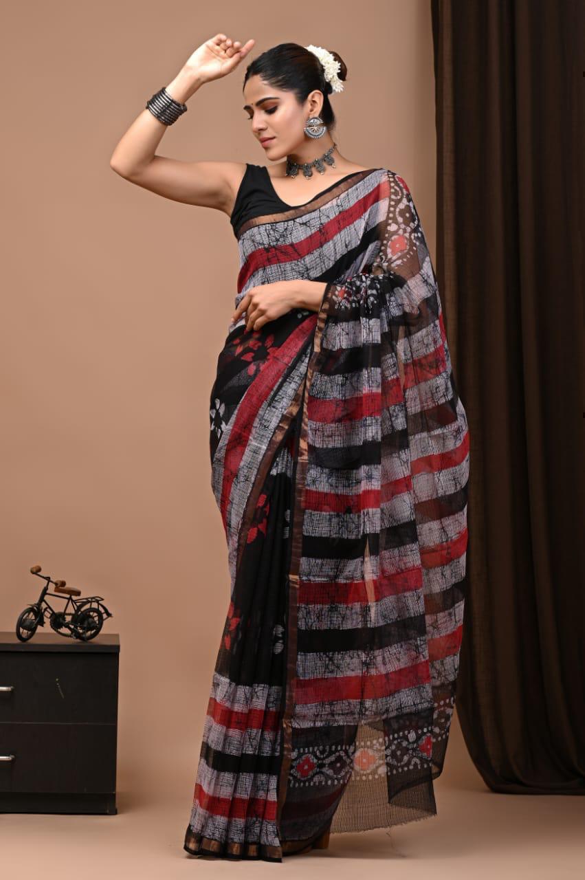 Exclusive hand Block Printed Kota Doria Saree (SWSRKO33)