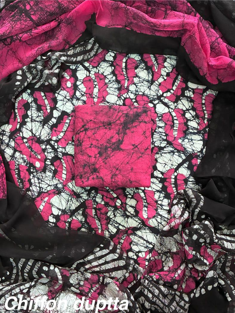 New Premium Hand Block Print Cotton Suit Set with Chiffon Dupatta(WACFCOTMU60)