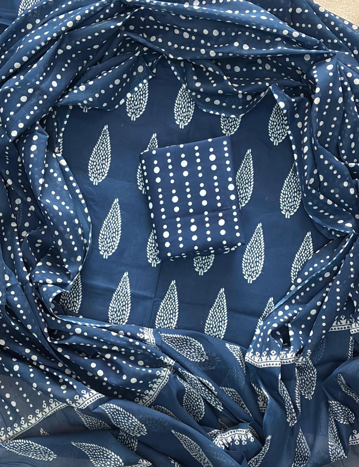 HAND BLOCK PRINT COTTON SUIT SET WITH MULMUL DUPATTA(WACOTMU87)
