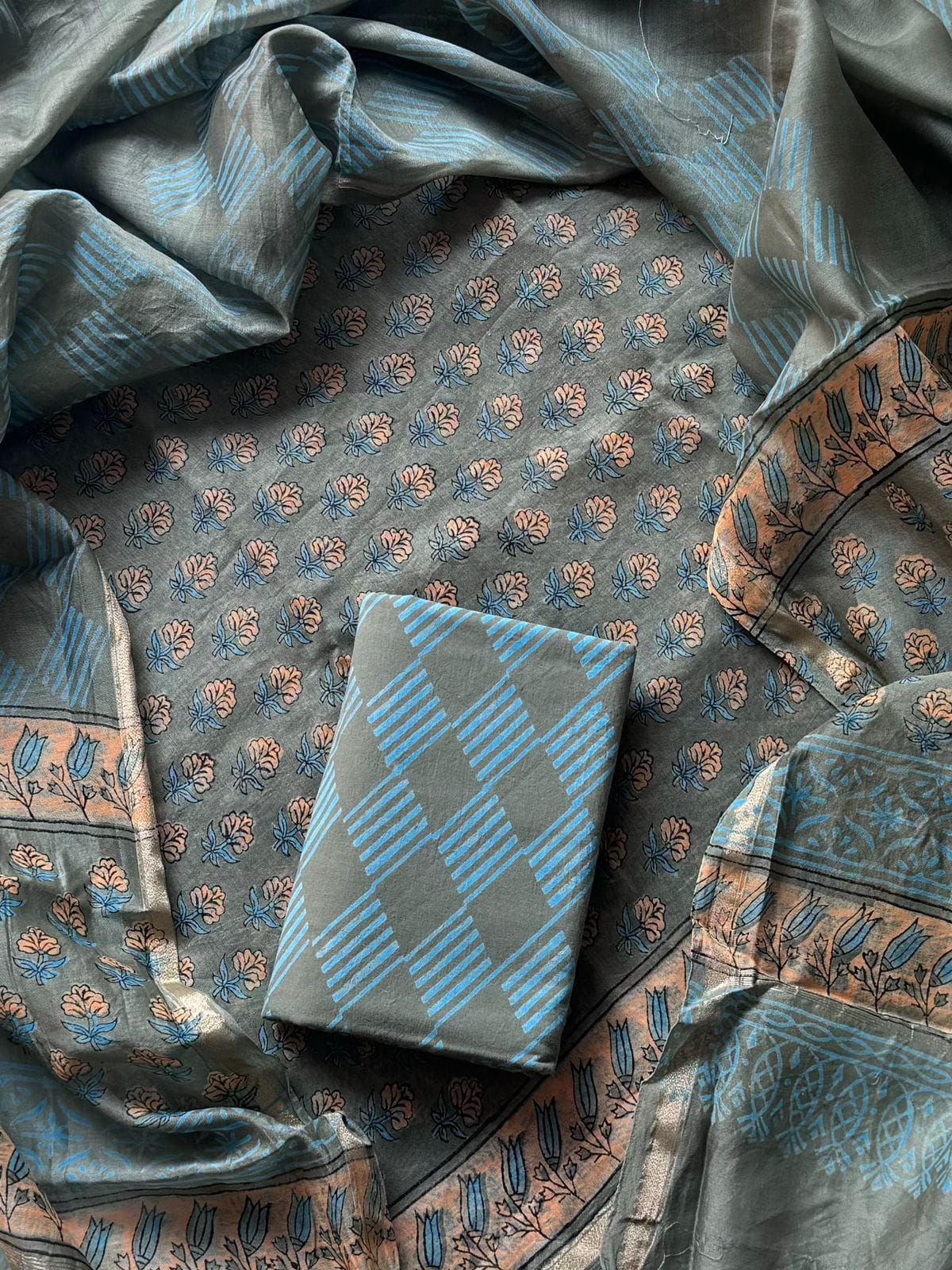 EXCLUSIVE COLLECTION : HAND BLOCK PRINT CHANDERI SILK SUIT SET 23