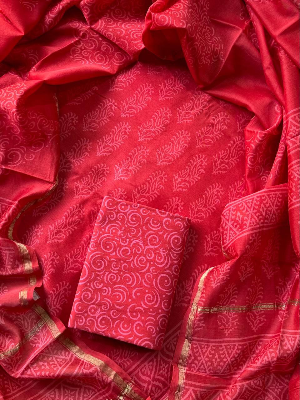 EXCLUSIVE COLLECTION : HAND BLOCK PRINT CHANDERI SILK SUIT SET 25