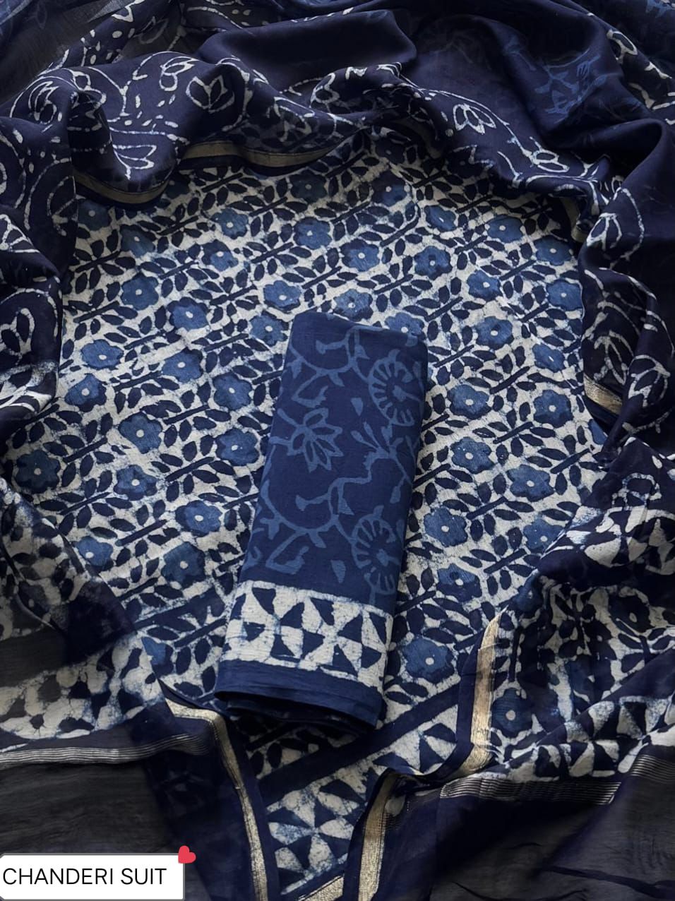 EXCLUSIVE ELEGANT HAND BLOCK PRINT CHANDERI SILK SUIT SET 42