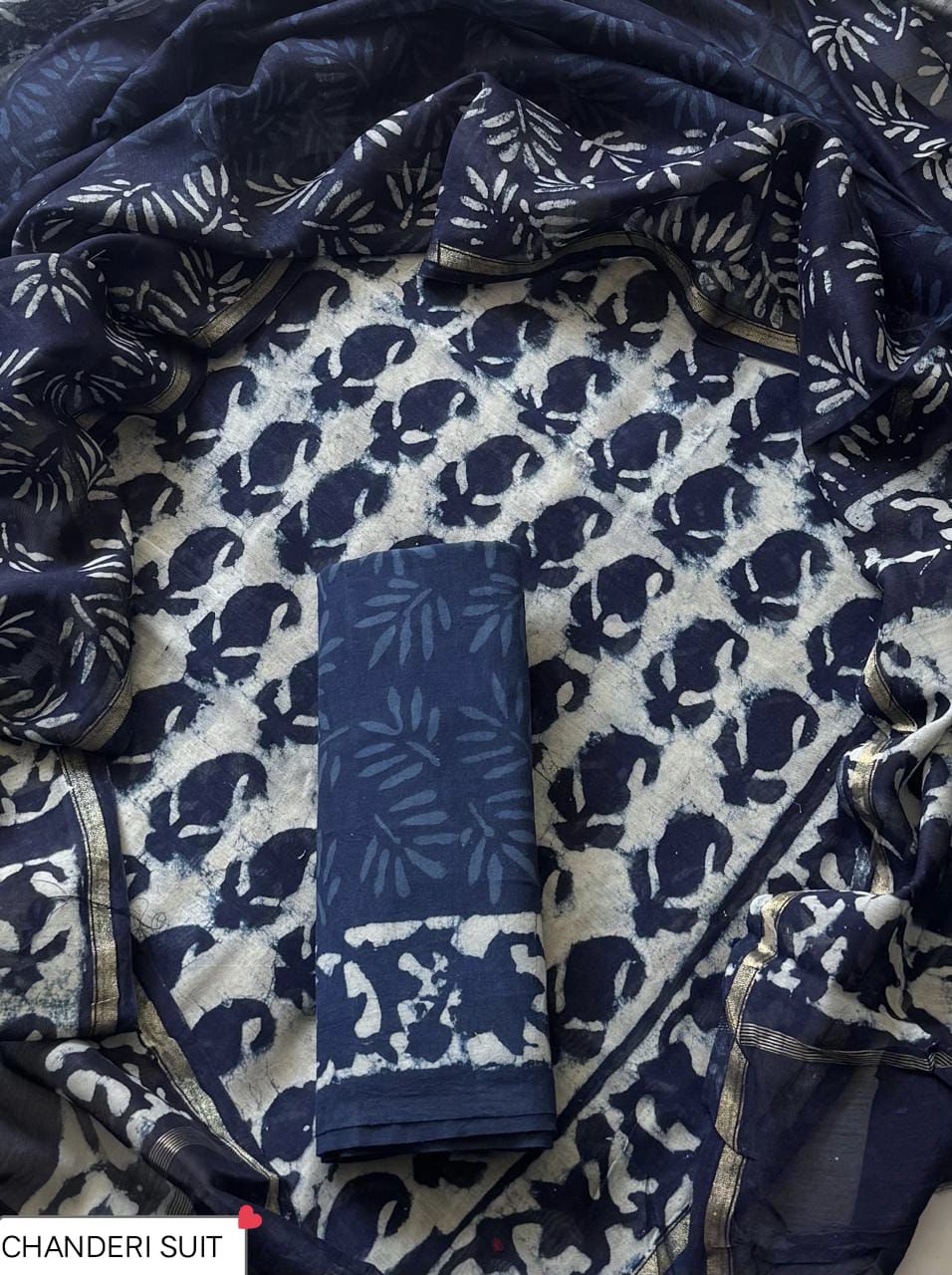 EXCLUSIVE ELEGANT HAND BLOCK PRINT CHANDERI SILK SUIT SET 44