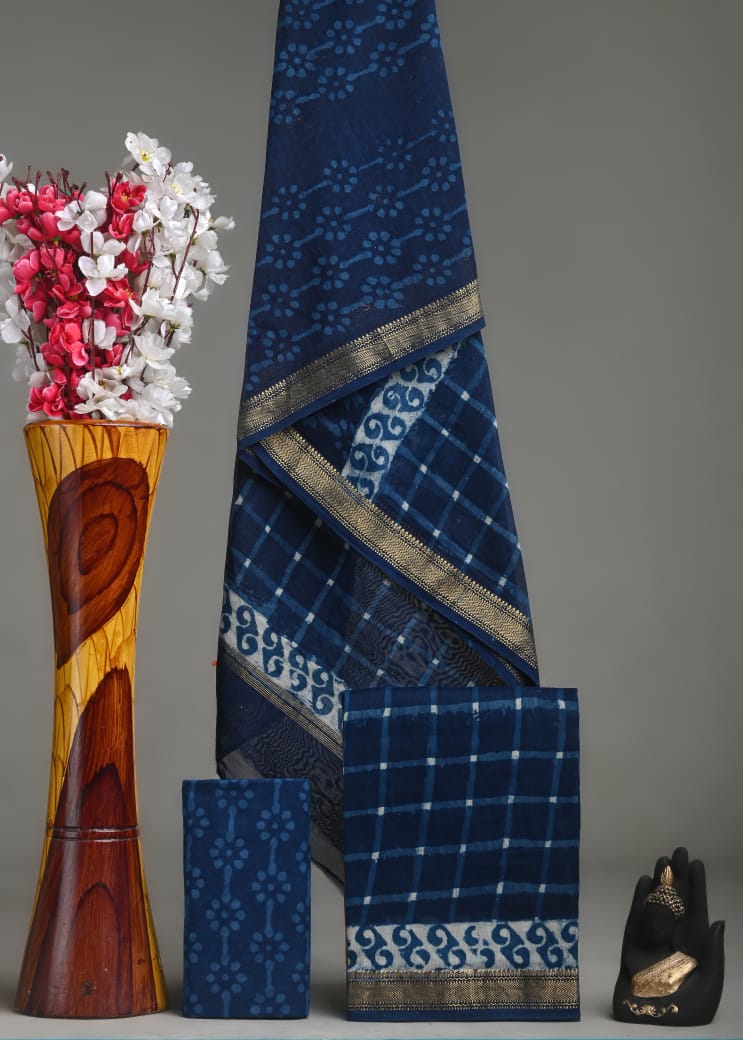 New Exclusive Hand Block Print Maheshwari Silk Suit Set 2