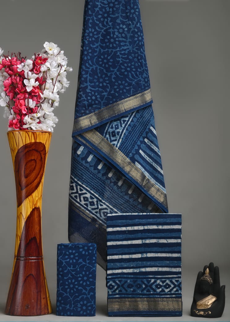 ELEGANT HAND BLOCK PRINT MAHESHWARI SILK SUIT SET 8