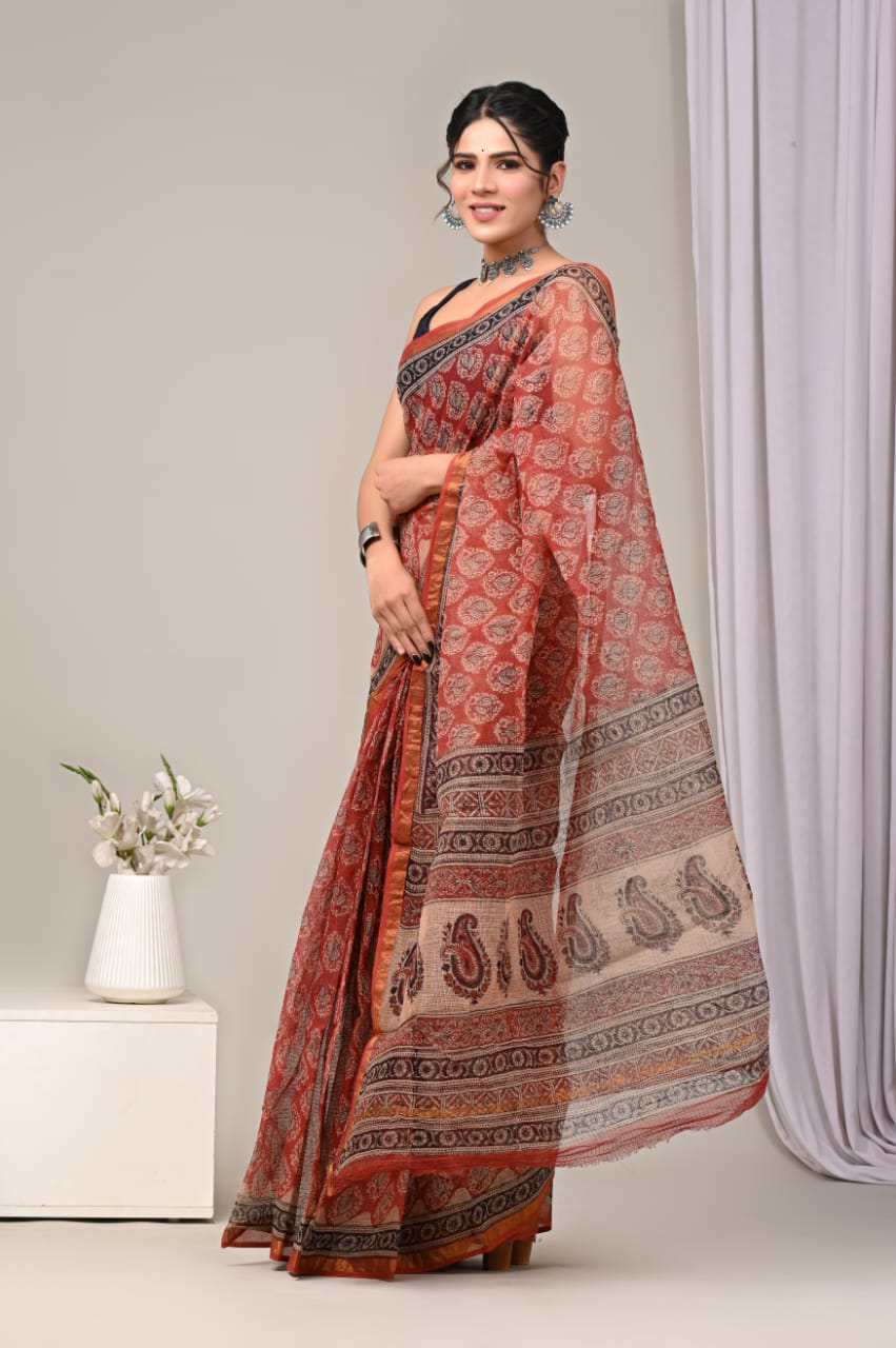 Exclusive hand Block Printed Kota Doria Saree (SWSRKO11)