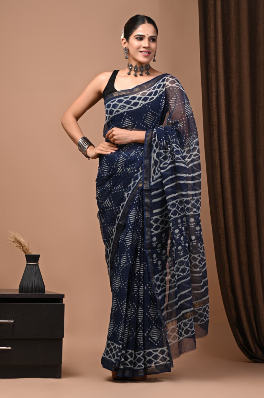 Exclusive hand Block Printed Kota Doria Saree (SWSRKO17)