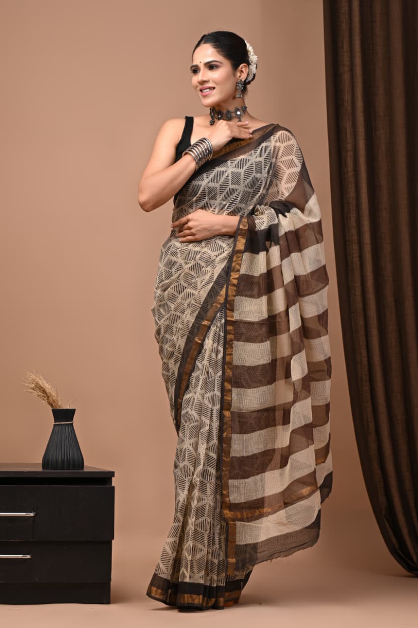 Exclusive hand Block Printed Kota Doria Saree (SWSRKO20)