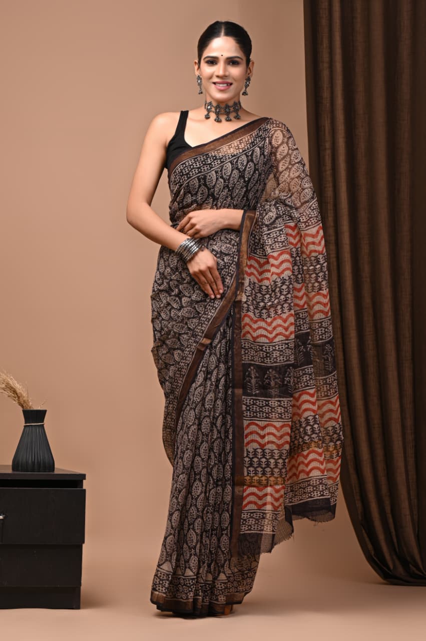 Exclusive hand Block Printed Kota Doria Saree (SWSRKO21)