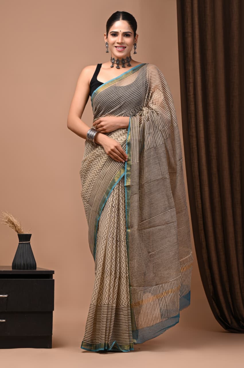 Exclusive hand Block Printed Kota Doria Saree (SWSRKO23)