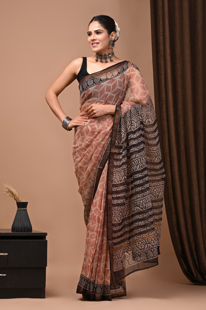 Exclusive hand Block Printed Kota Doria Saree (SWSRKO25)