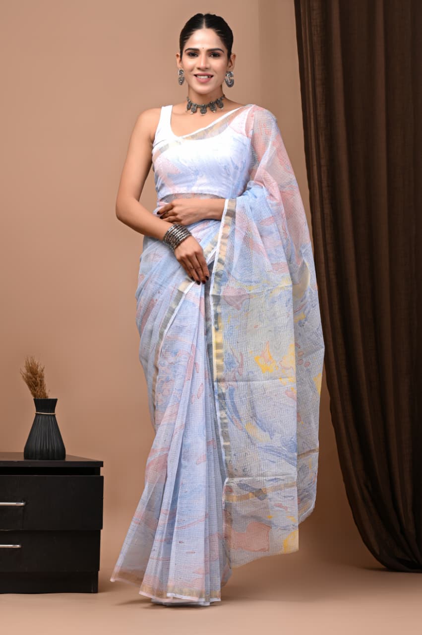 Exclusive hand Block Printed Kota Doria Saree (SWSRKO33)