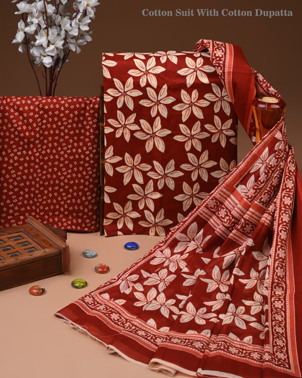 ELEGANT HAND BLOCK PRINT COTTON SUIT SET WITH MULMUL DUPATTA(WACOTMU21)